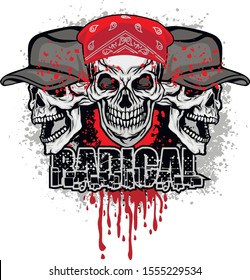 aggressive emblem with skull, grunge vintage design t shirts