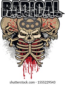 aggressive emblem with skull, grunge vintage design t shirts