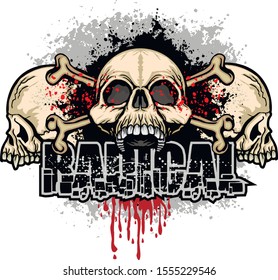 aggressive emblem with skull, grunge vintage design t shirts