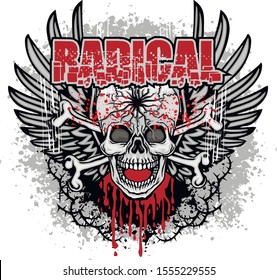 aggressive emblem with skull, grunge vintage design t shirts