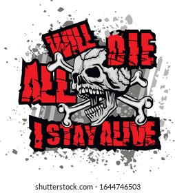 aggressive emblem with skull, grunge vintage design t shirts
