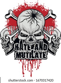 aggressive emblem with skull, grunge vintage design t shirts