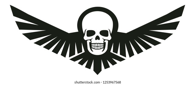 
aggressive emblem with skull and wings, design t shirts