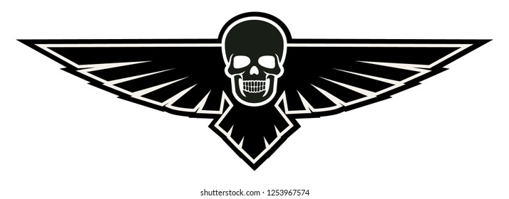 
aggressive emblem with skull and wings, design t shirts