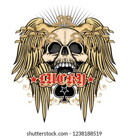aggressive emblem with skull and  wings, grunge vintage design t shirts