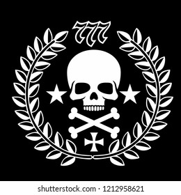 
aggressive emblem with skull and wreath,grunge vintage design t shirts