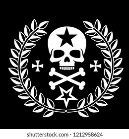 
aggressive emblem with skull and wreath,grunge vintage design t shirts