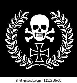 
aggressive emblem with skull and wreath,grunge vintage design t shirts