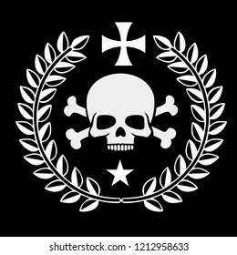
aggressive emblem with skull and wreath,grunge vintage design t shirts