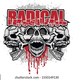 aggressive emblem with skull,grunge vintage design t shirts