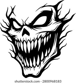 Aggressive Evil Skull with Sharp Teeth Vector Illustration