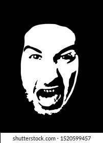 aggressive face of a man with a grin graffiti stencil art