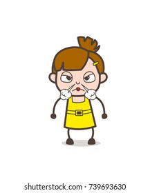Aggressive Face with Steam from Nose - Cute Cartoon Girl Vector

