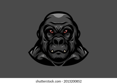 Aggressive Gorilla Head Vector Illustration