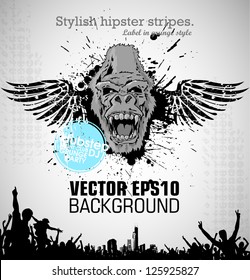 aggressive gorilla on the poster in grunge style