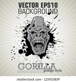 aggressive gorilla on the poster in grunge style