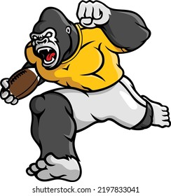 Aggressive Gorilla Playing American Football. Mascot Character Design.