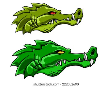 Aggressive green crocodile or alligator mascot in cartoon style for tattoo or sports design