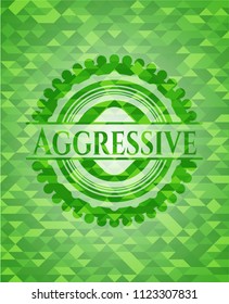 Aggressive green emblem. Mosaic background