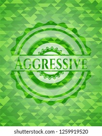 Aggressive green emblem. Mosaic background