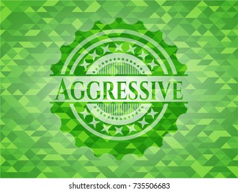 Aggressive green emblem. Mosaic background