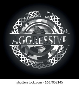 Aggressive grey camouflage emblem. Vector Illustration.