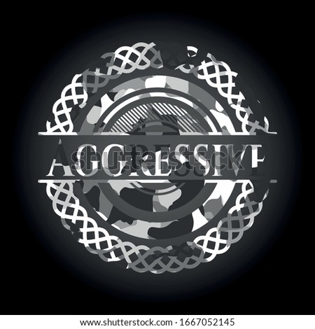 Aggressive grey camouflage emblem. Vector Illustration.