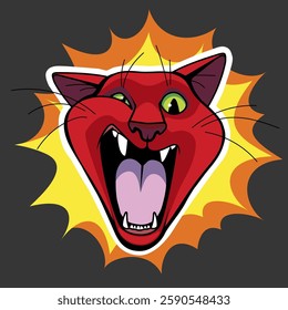 Aggressive and growling red cat. Vector illustration.