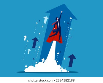 Aggressive growth. Businessman soars in the sky with a growth arrow