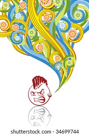 The aggressive hooligan in abstract collage. Format A4. Vector illustration. Isolated groups and layers. Global colors.