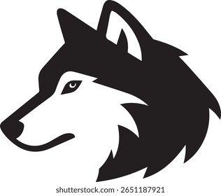 Silhueta agressiva de cabeça de lobo uivando com olhos visíveis e linhas de pele afiadas | Emblema de vetor animal selvagem para logotipo, T-shirt ou design de emblema