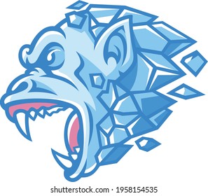 Aggressive Ice Monkey with its Frozen Head