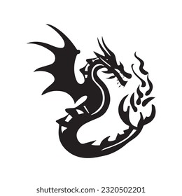 Aggressive japanese fantasy dragon concept in vintage monochrome style isolated vector illustration