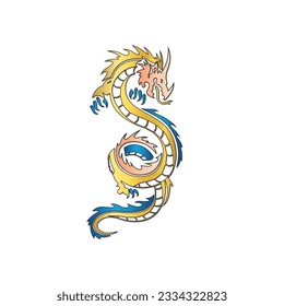 Aggressive japanese fantasy dragon concept in vintage monochrome style isolated vector illustration