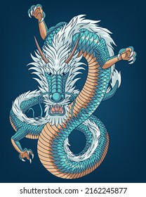 Aggressive japanese fantasy dragon. Design vector Illustration