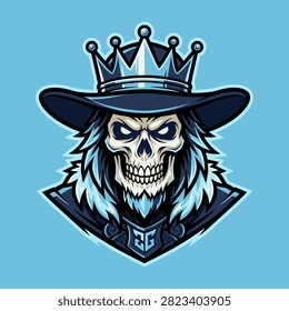 Aggressive king skull logo for esports teams and apparel designs.