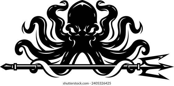 Aggressive Kraken (Octopus) Holding a Trident