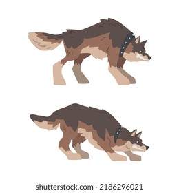 Aggressive Large Dog in Collar Baring Its Teeth in Angry Grin Vector Set