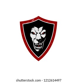 aggressive lion head with shield vector badge logo template