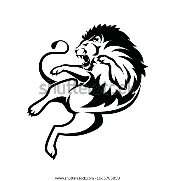 Aggressive Lion Jumping Isolated Vector Illustration Stock Vector ...