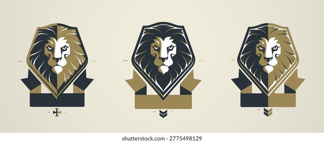 Aggressive lion predator emblem set representing strength, dominance and wild instinct, perfect for sports teams, gaming, esports logos and brand identities.
