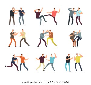 Hombre agresivo luchando. Vector de caricaturas que discute a la gente aislada. Ilustración de la lucha y el conflicto de la gente, argumentando el carácter masculino