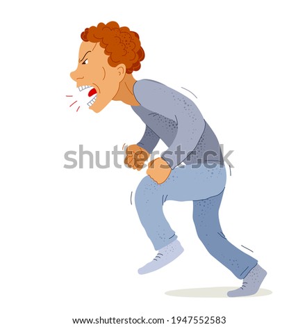 Aggressive man psychological abuser vector illustration, scream and shout quarrel with violent clenched fists, domestic violence and abuse, alcoholism bad behavior, psychopath manipulator.