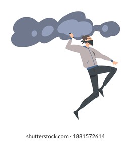 Aggressive Man Radical with Covered Face Throwing Smoke Grenade Vector Illustration