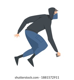Aggressive Man Radical with Covered Face Engaged in Street Riot Vector Illustration