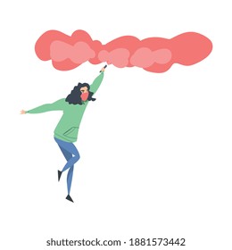 Aggressive Man Radical with Covered Face Throwing Smoke Grenade Vector Illustration
