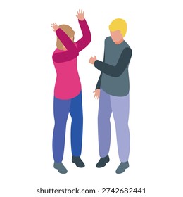 Aggressive man is verbally abusing a defenseless woman raising her arms in self defense