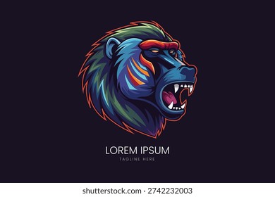 Aggressive mandrill baboon monkey mascot head