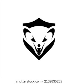 Aggressive marten and shield in black color logo. for sports logos and game streamers