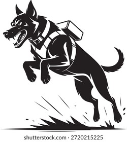 Perro militar agresivo saltando en Vector de ataque